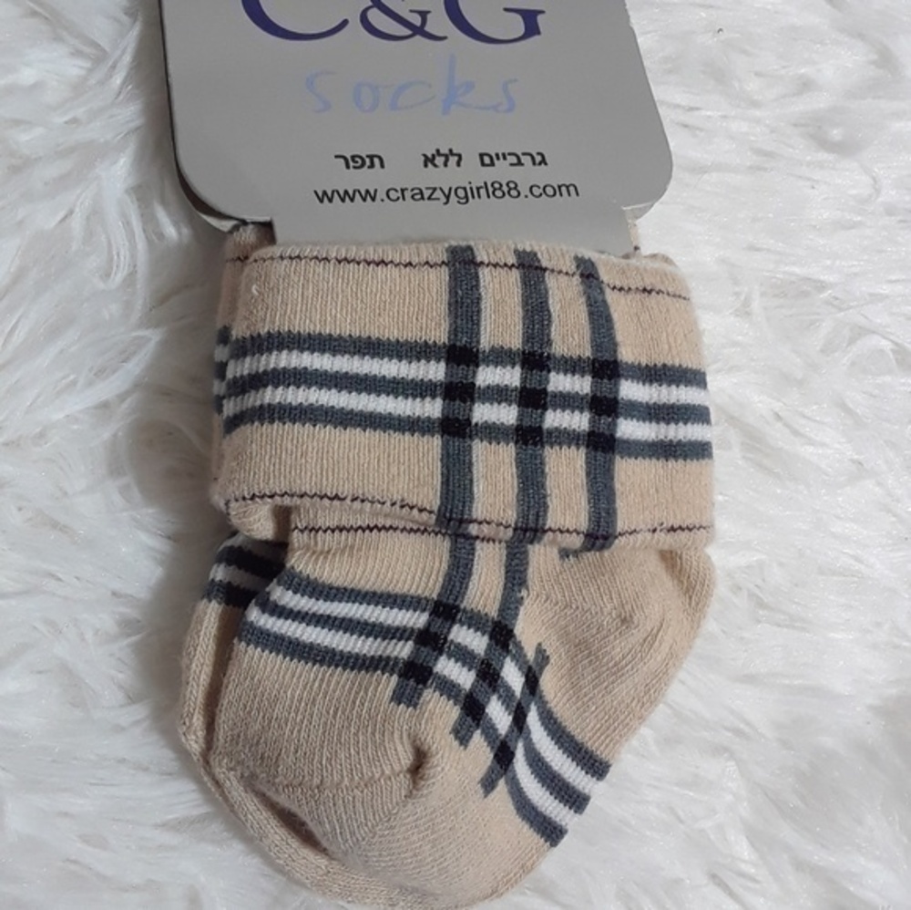 🛍C & G Plaid Print Baby Socks- Size 6-12 Months
